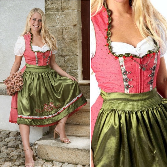 Kruger Dresses & Skirts - Krüger Dirndl Dress US XS EU 34 Red Green German Oktoberfest Alpine Trachten